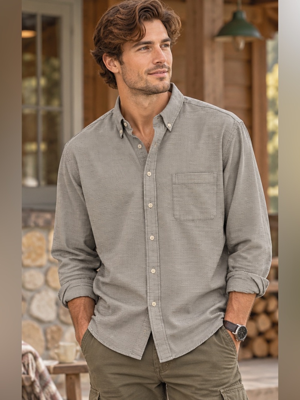 The Normal Brand Light Gray Minimalist Casual Button-Down Casual Shirt XL